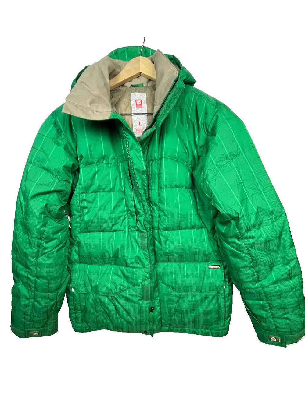 Burton Poacher Down Snowboard Ski Jacket Mens L Green Plaid Hooded Powder Skirt